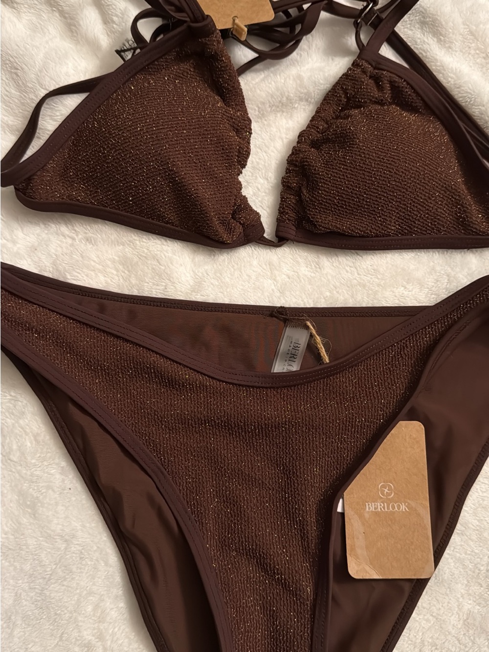 Berlook Women's Brown Shimmer Triangle Bikini Set